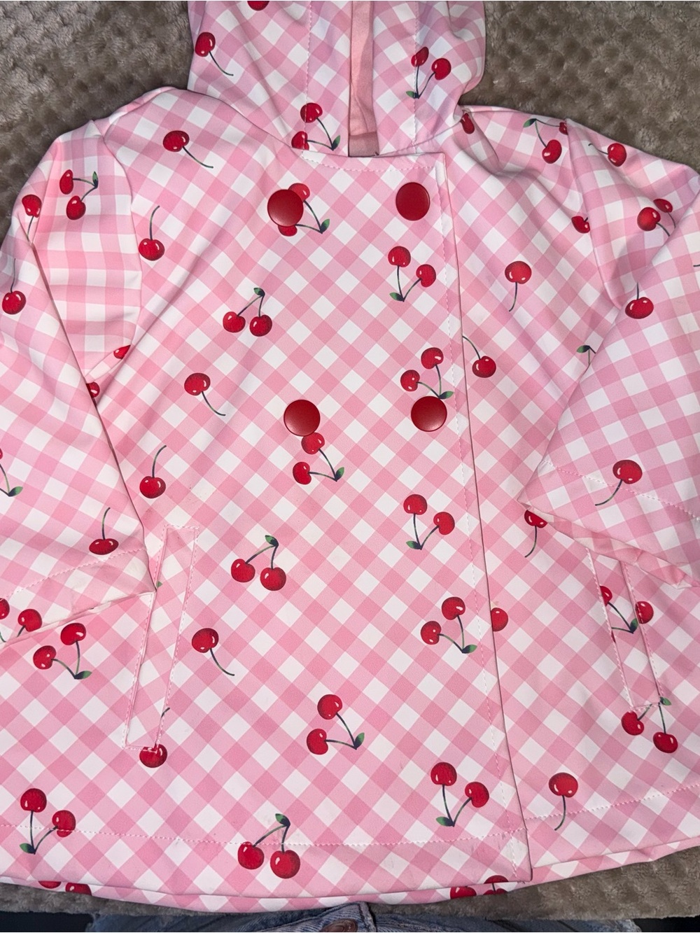 Little Me Pink Gingham Cherry Hooded Raincoat
